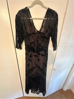 Free People Black Velvet Burnout Midi Dress with Sheer Overlay